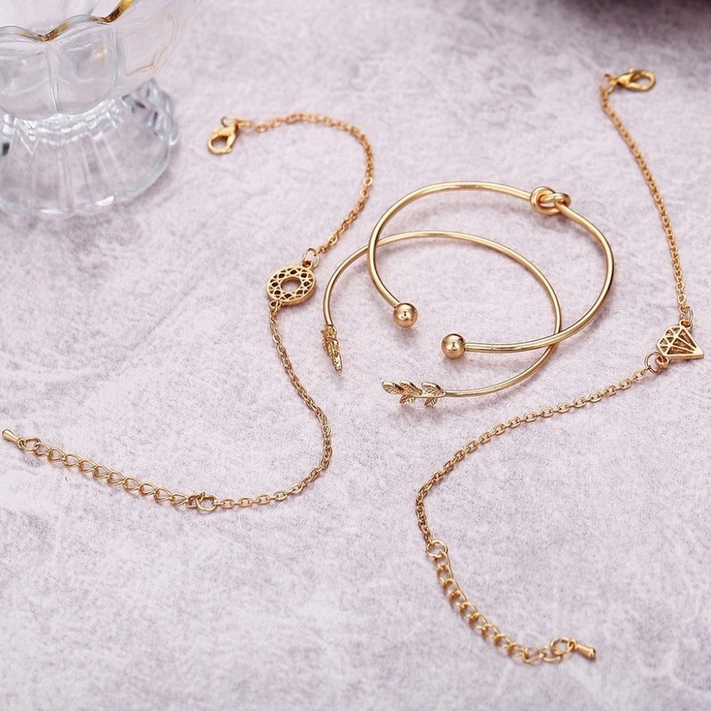 ⭐️HP 4Pcs Leaf Knot Bangle Gold Bracelet - Picture 3 of 5